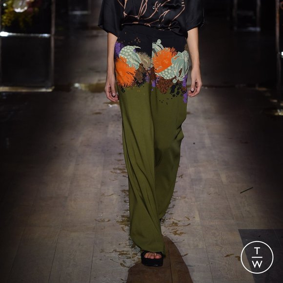 Dries Van Noten Pants - Dries Van Noten Green Floral Pants Wide Leg Size 2